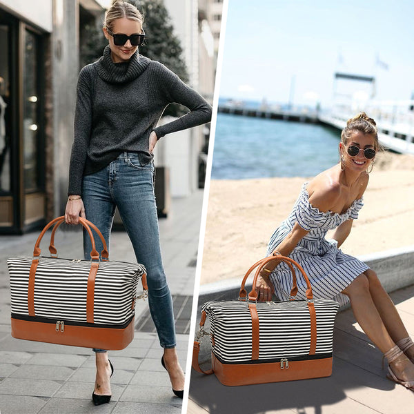 Fashion Large Capacity Striped Travel Duffel  Bag for Women